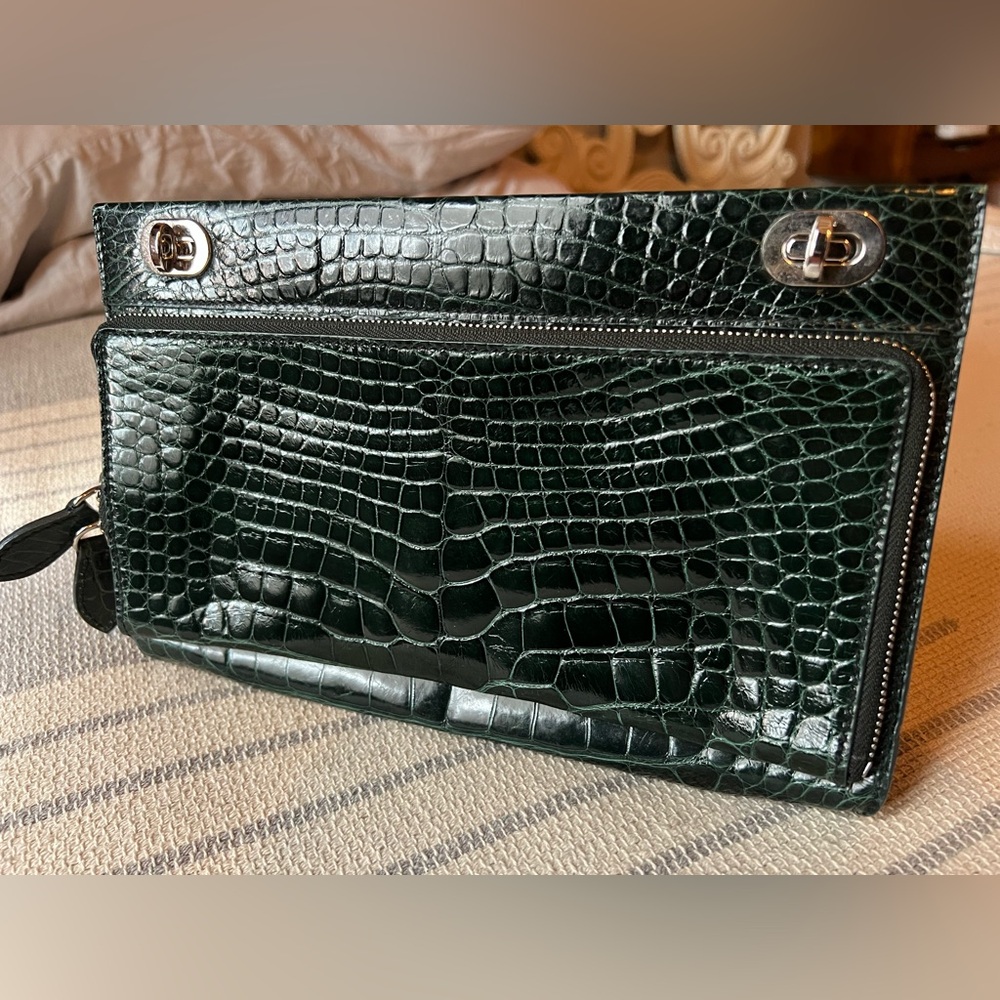 Ralph Lauren Purple Label Real Alligator Envelope Clutch with nickel hardware